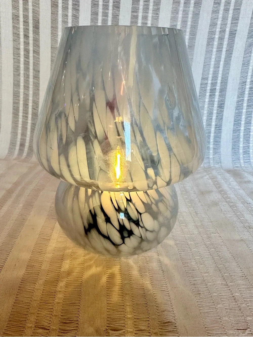 Handblown Mushroom Table Lamp in White and Blue